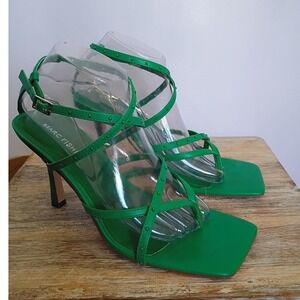 Marc Fisher Bossi Green Strappy Studded Square Toe Heeled Sandals 9.5M‎ y2k 90s